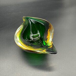 Murano Sommerso Green Amber Art Glass Bowl Vintage Italian Dish Mid Century